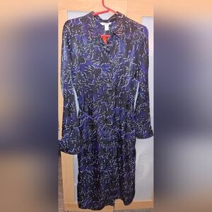 Joe Fresh Long-Sleeved Midnight Blue and Black Patterned Dress Size Medium NWT